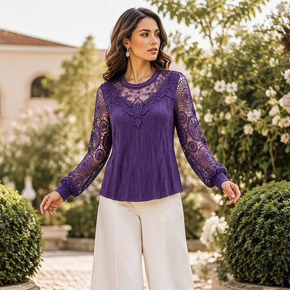 Women's Lace-Detail Long-Sleeve Blouse