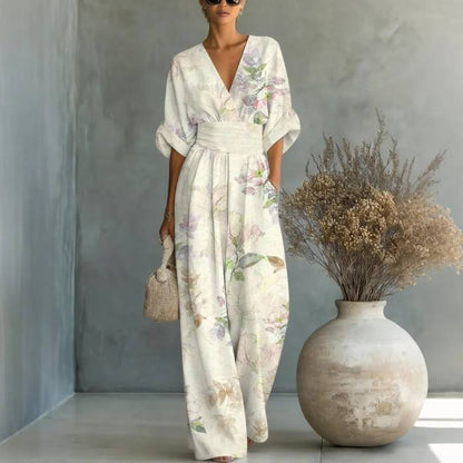 Women's Elegant V-Neck Printed Jumpsuit