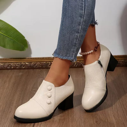 Women's Button-Accent Block Heel Shoes