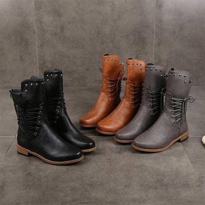 Women's Lace-Up Ankle Boots with Round Toe