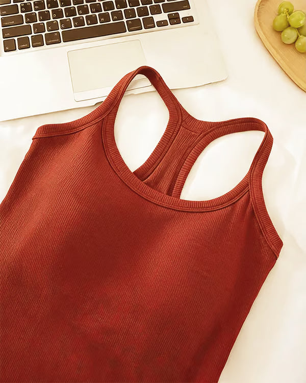 Women’s Ribbed Tank Top with Built-In Bra