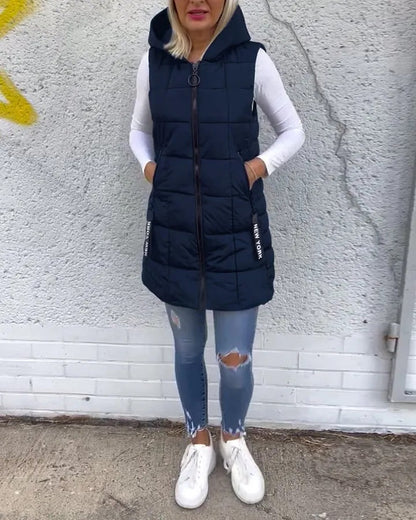 Women's Hooded Quilted Zip-Front Vest