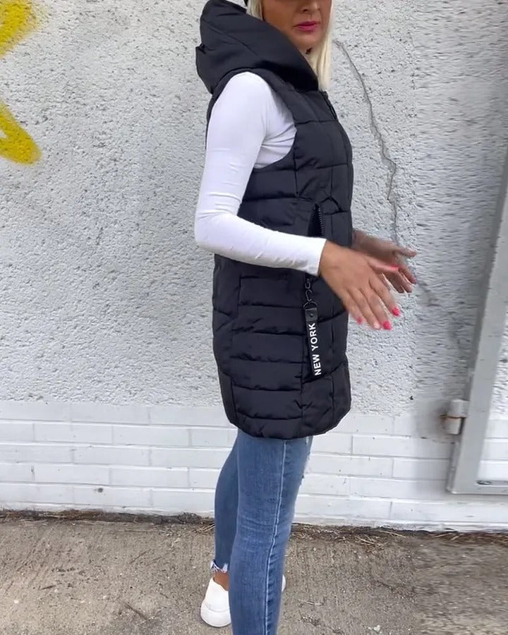 Women's Hooded Quilted Zip-Front Vest