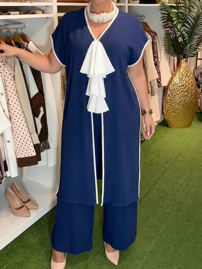 Women’s Contrast-Trim Tunic and Wide-Leg Pants Set