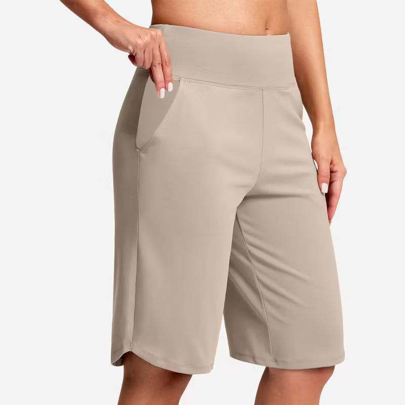 Women's High-Waist Bermuda Shorts with Pockets