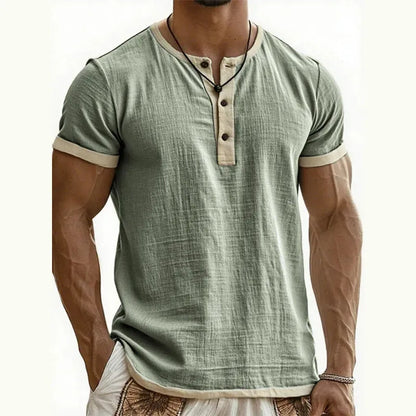 Men's Contrast-Trim Henley Shirt