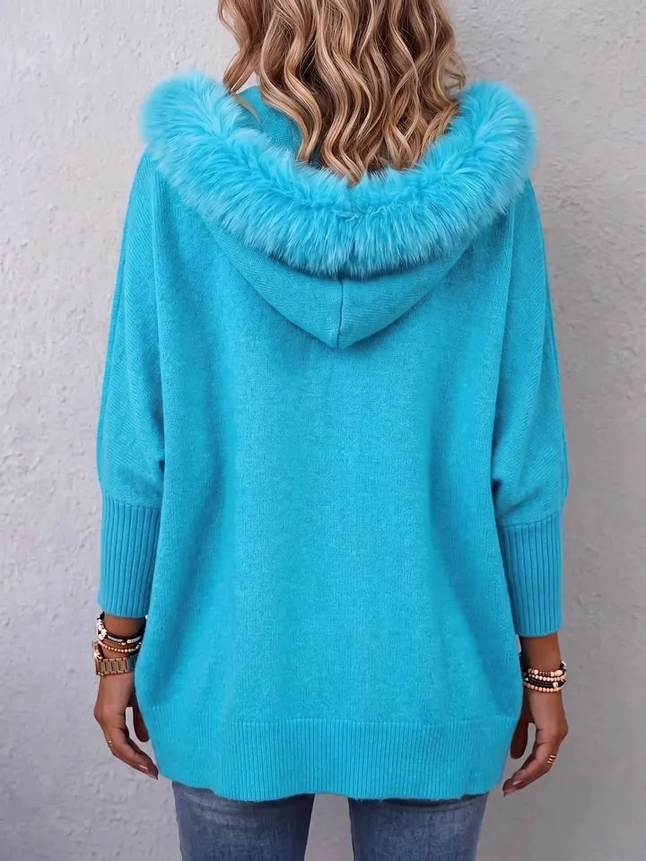 Women's Knit Zip-Up Jacket With Faux Fur Trim