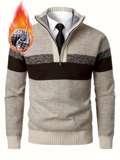 Men's Textured Quarter-Zip Stand Collar Sweater