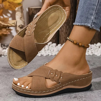 Women's Breathable Cross-Strap Comfort Wedge Sandals