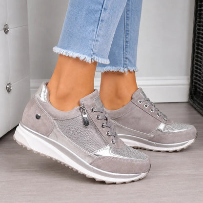 Women's Lace-Up Sneakers with Side Zipper