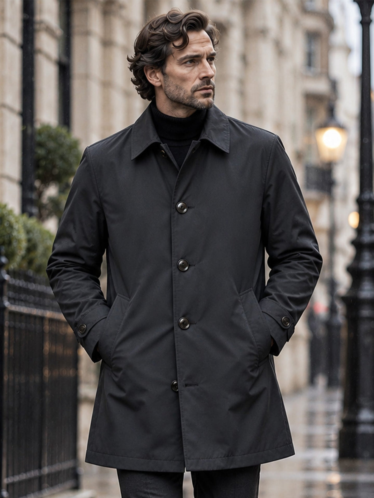 Men's Button-Front Collared Coat