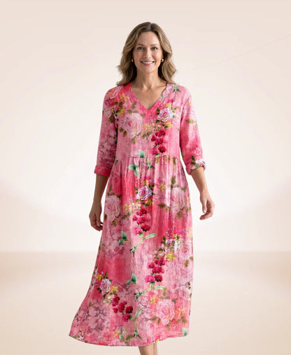 Women’s Floral V-Neck Cotton-Blend Maxi Dress