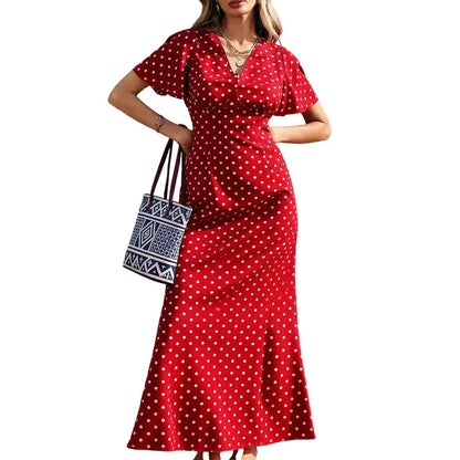 Women's Polka Dot V-Neck Maxi Dress