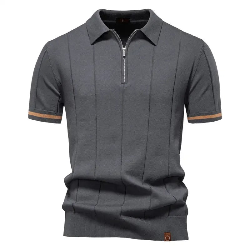 Men's Textured Zip Collar Polo Sweater