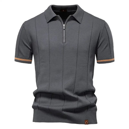 Men's Textured Zip Collar Polo Sweater