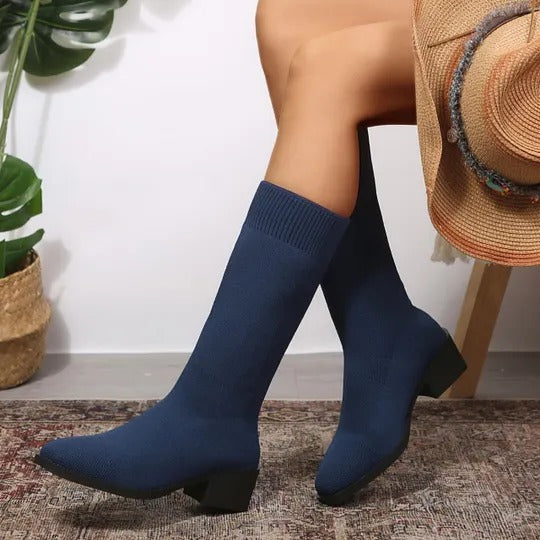 Women's Knit Ankle Boots with Block Heels