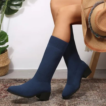 Women's Knit Ankle Boots with Block Heels