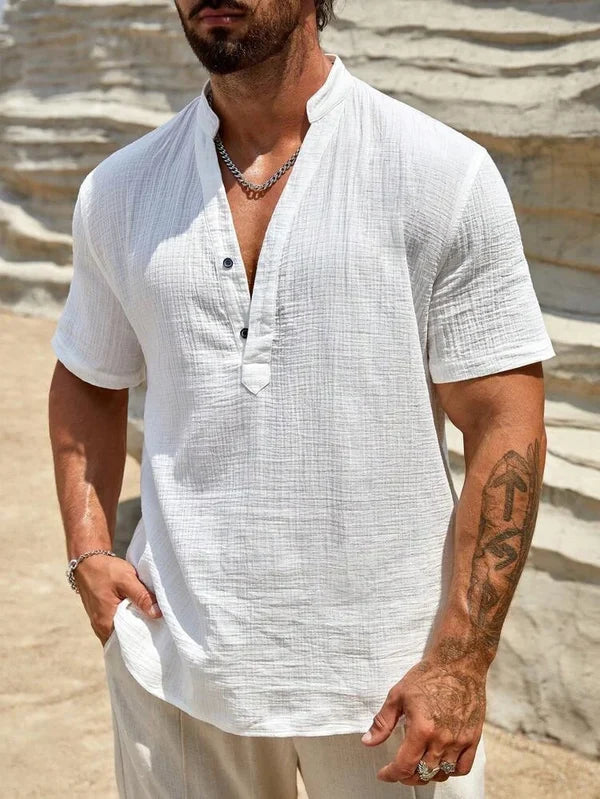 Men’s Stand Collar Button-Front Shirt