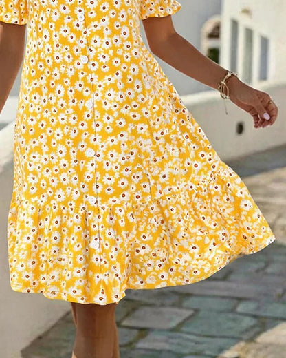 Daisy Print Button-Front Dress