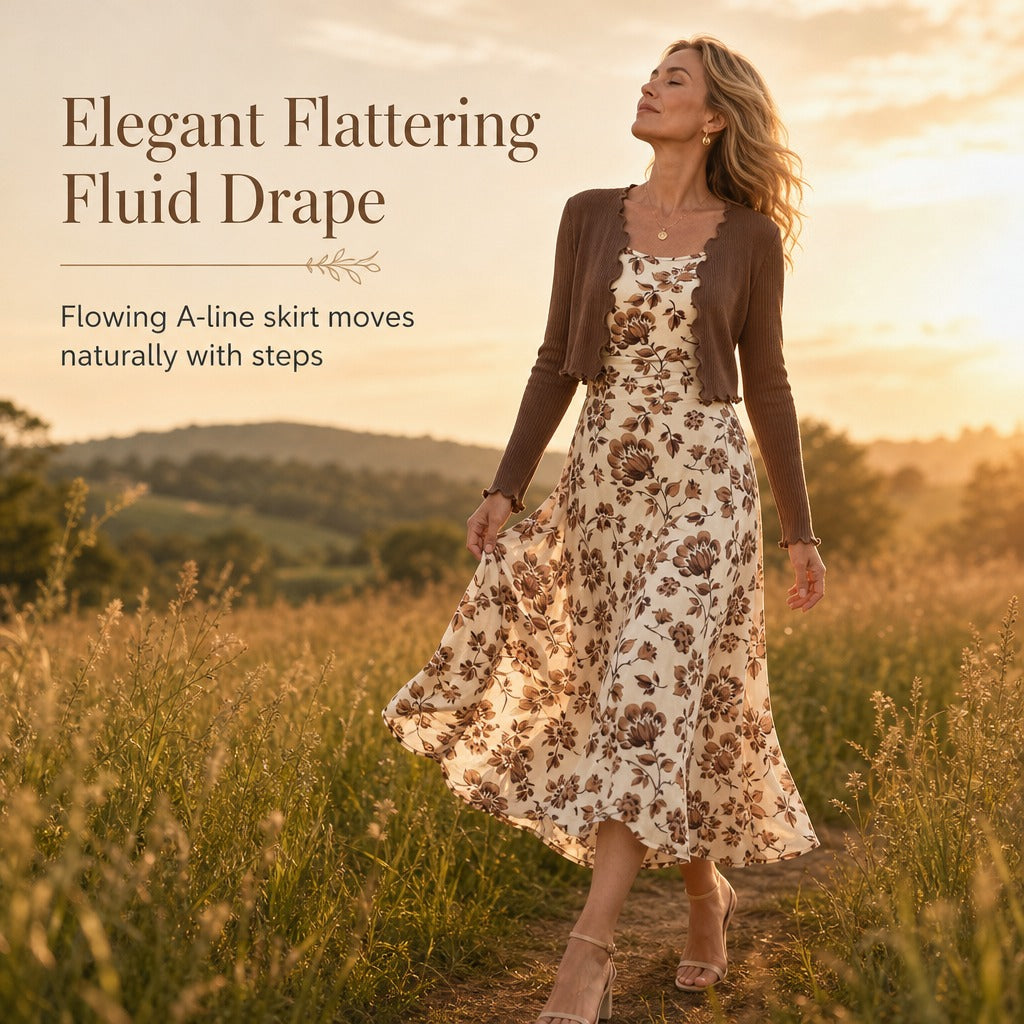 Women's Floral Dress and Cropped Knit Cardigan Set