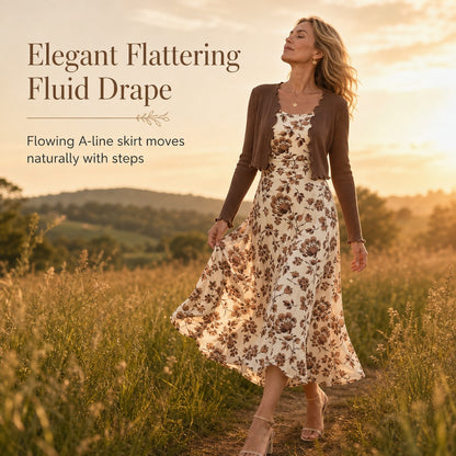Women's Floral Dress and Cropped Knit Cardigan Set