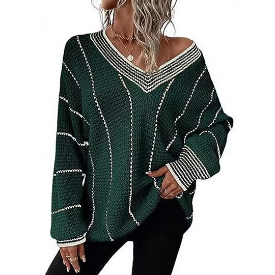 Women's Striped V-Neck Sweater