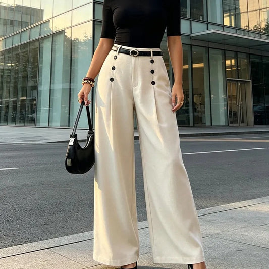 Women's Wide-Leg Button-Front Dress Pants