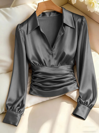 Women's Cinched-Waist Long-Sleeve Shirt