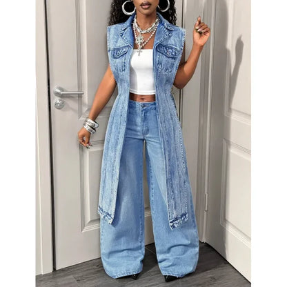 Women's Sleeveless Longline Denim Vest