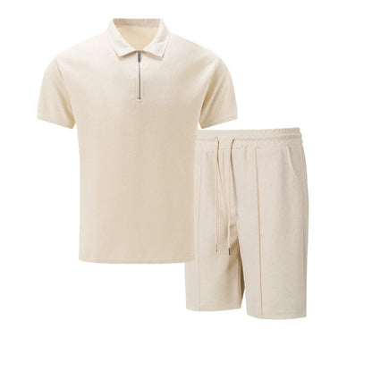 Men's Waffle Knit Polo Shirt & Shorts Set