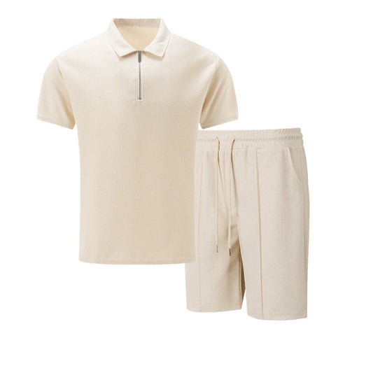 Men's Waffle Knit Polo Shirt & Shorts Set