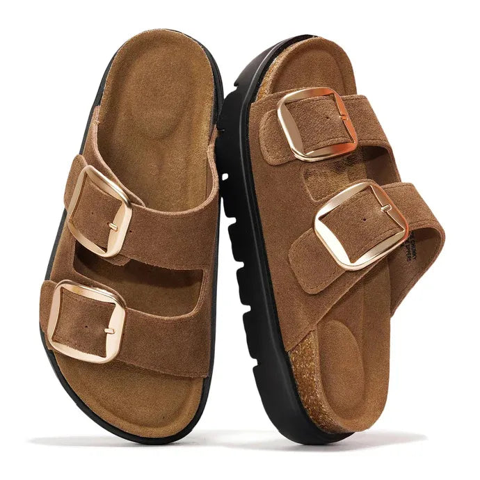 Women's Double-Buckle Flatform Slide Sandals