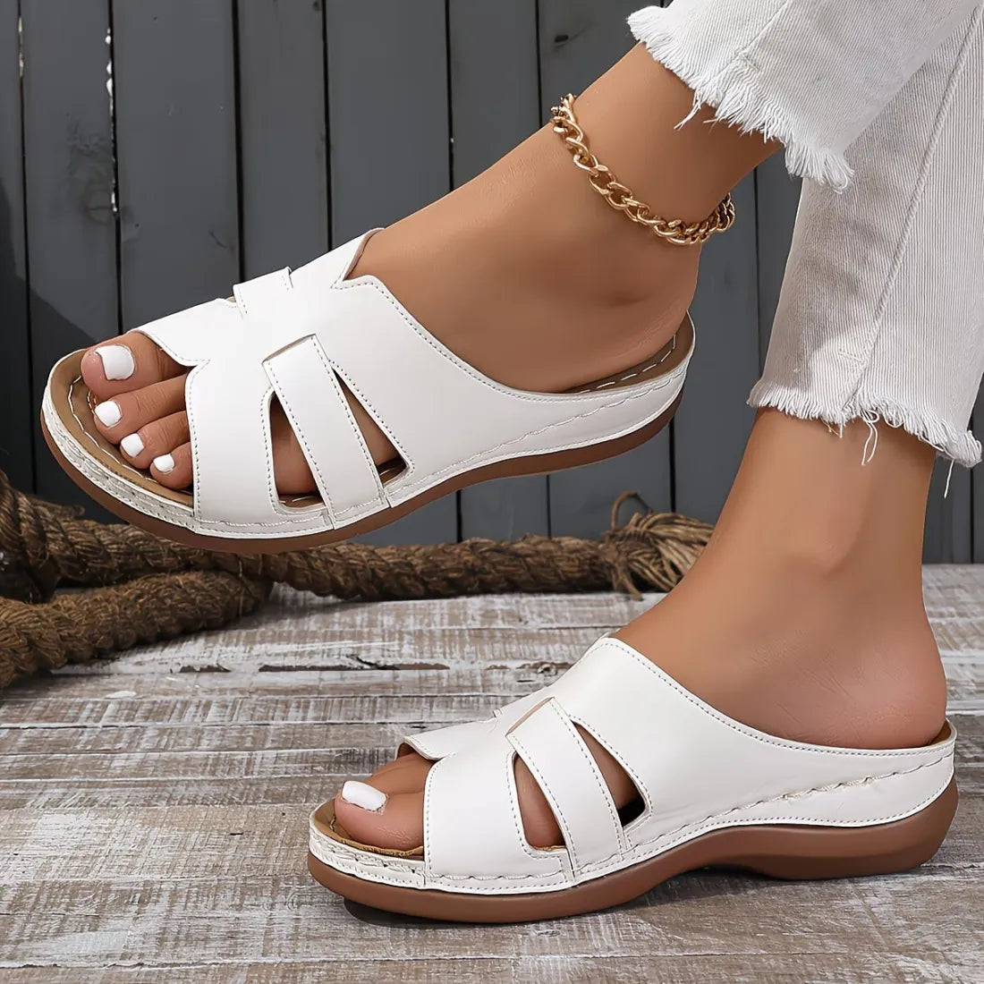 Women's Cutout Stitch Detail Slide Sandals
