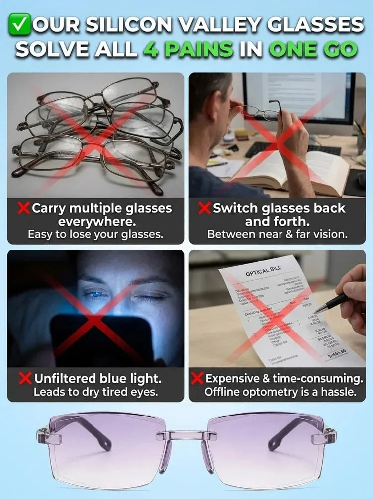 Rimless Reading Glasses with Rectangular Frames