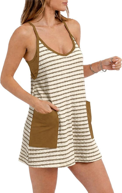 Women's Striped Sleeveless Romper Dress