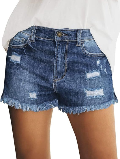 Women's Distressed Frayed Hem Denim Shorts