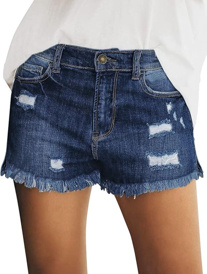 Women's Distressed Frayed Hem Denim Shorts