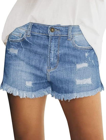 Women's Distressed Frayed Hem Denim Shorts