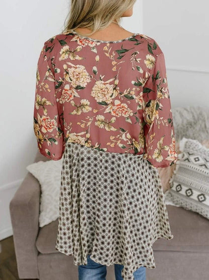Women's Floral Patchwork Tie-Front Boho Cardigan