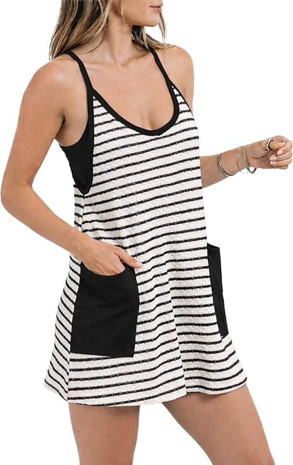 Women's Striped Sleeveless Romper Dress