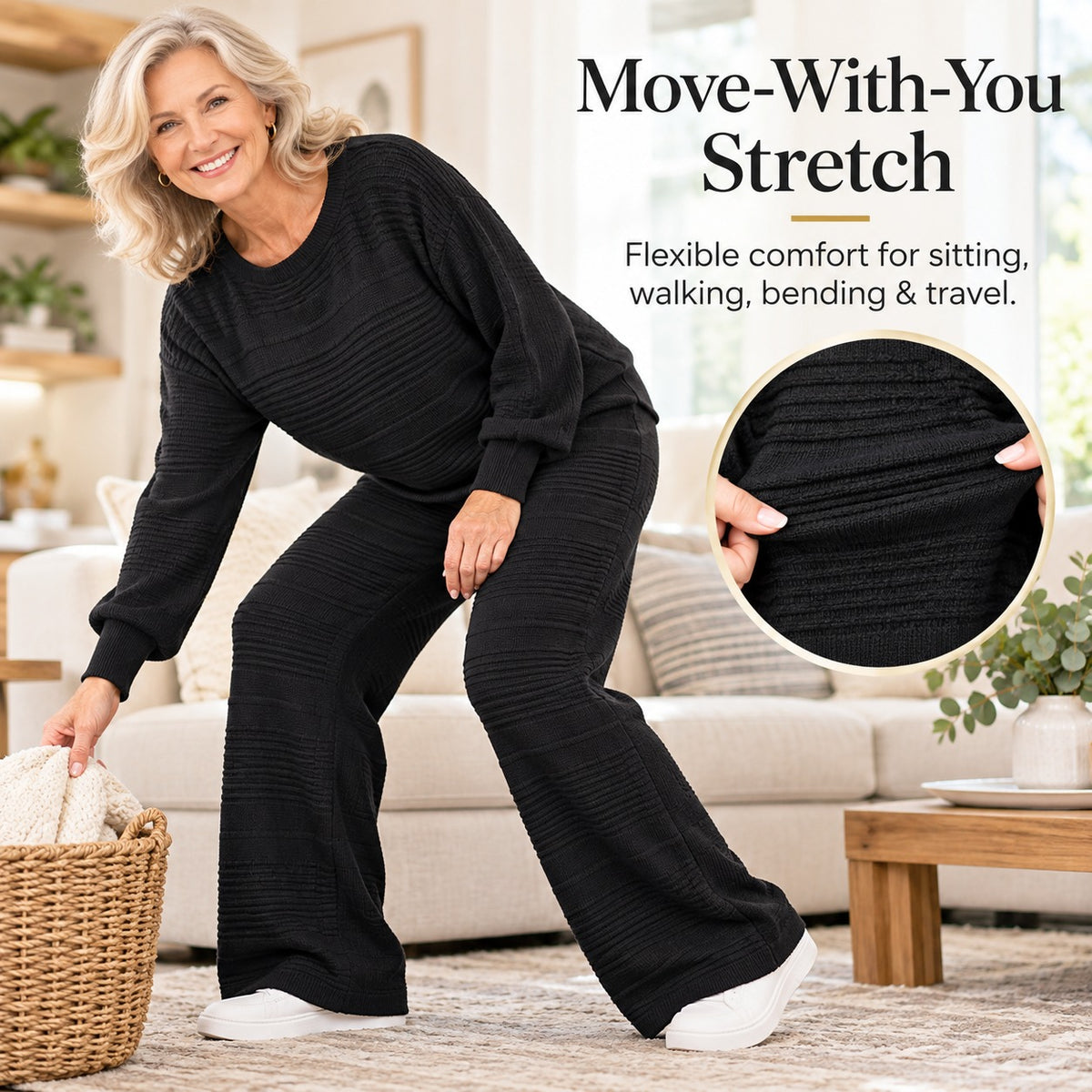 Women's Textured Sweater and Wide-Leg Pants Set