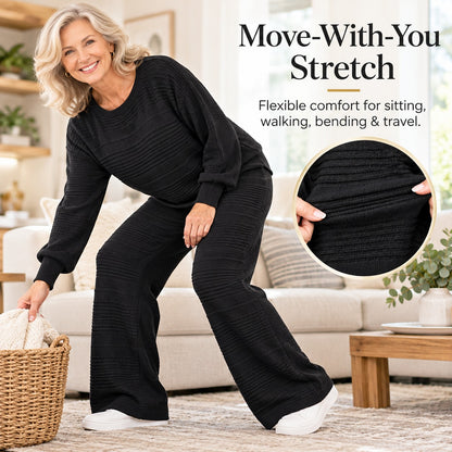 Women's Textured Sweater and Wide-Leg Pants Set