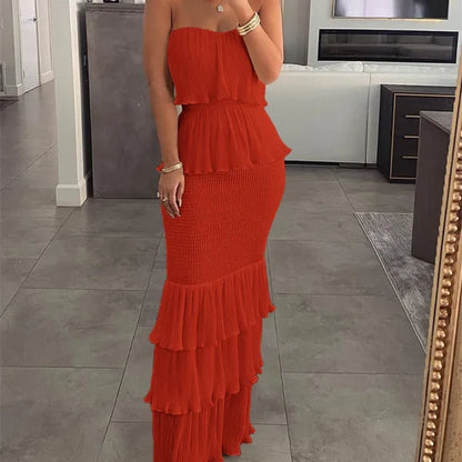 Women’s Strapless Tiered Ruffle Dress
