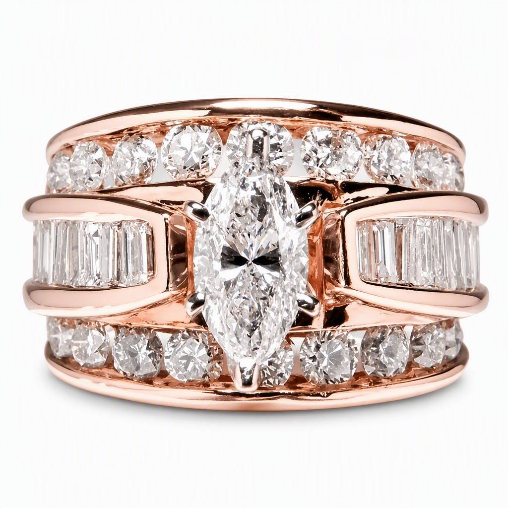 Women's Marquise Center Stone Wide Band Ring