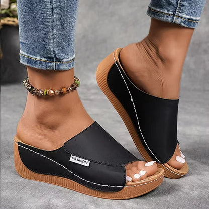 Women’s Leather-Effect Wedge Sandals