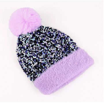 Unisex Sequin Pom Beanie