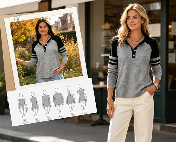 Women's Geometric Pattern Button-Neck Top