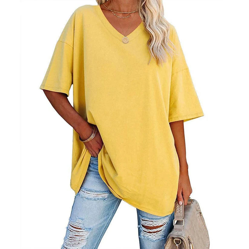 Women's Oversized V-Neck Short Sleeve T-Shirt