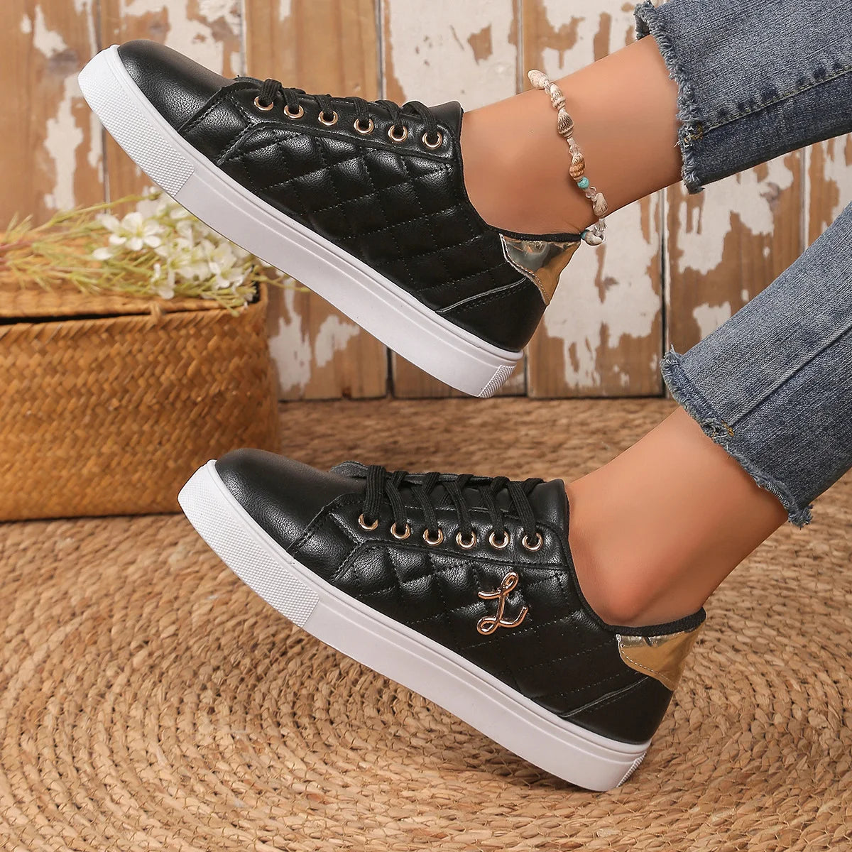 Quilted Lace-Up Casual Sneakers