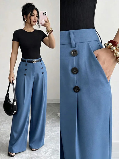 Women's Wide-Leg Button-Front Dress Pants